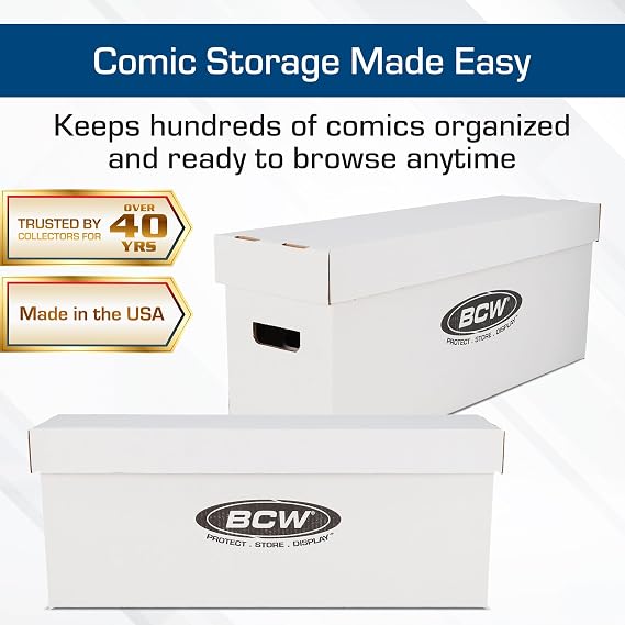 BCW Long Comic Storage Boxes, Holds 250-300 Comics Each, White, 2 Pack