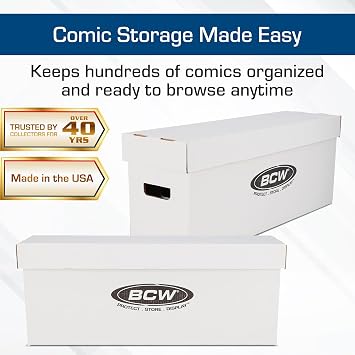 BCW Long Comic Storage Boxes, Holds 250-300 Comics Each, White, 2 Pack