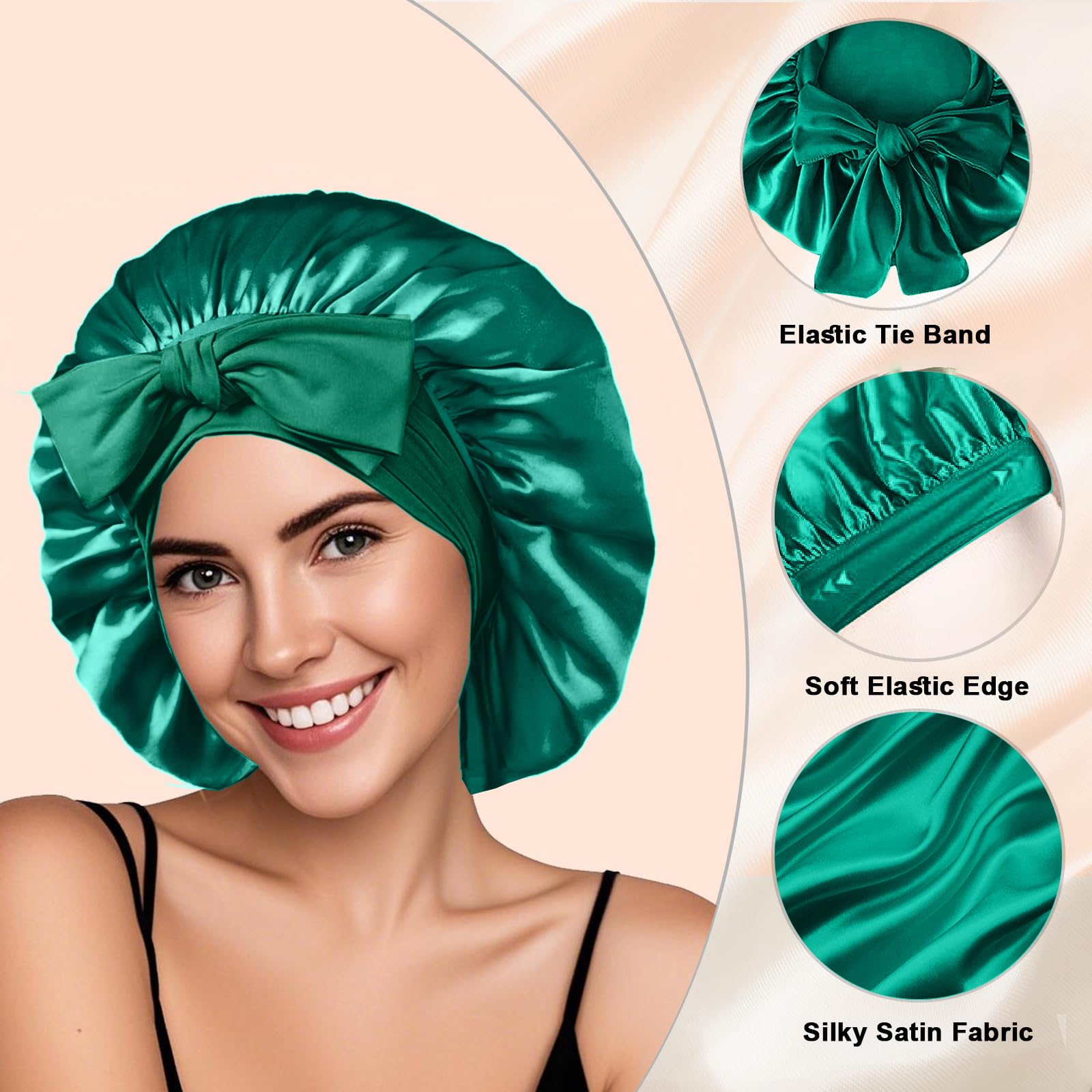 2 gorros de satén de seda para mujeres que duermen. Gorros grandes de satén para mujer con banda elástica para el cabello de seda con correas ajustables, gorro de dormir nocturno para hombres, trenzas
