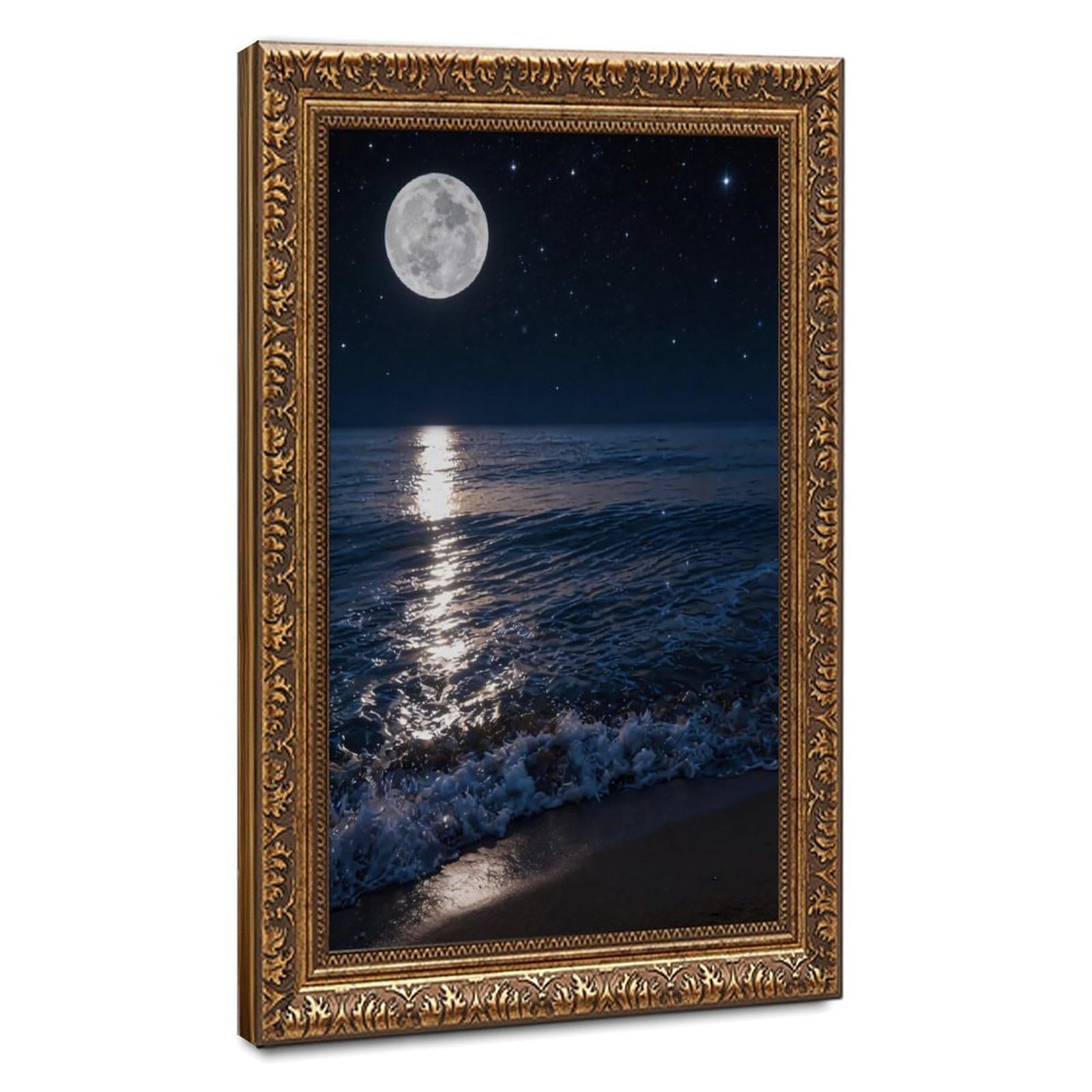Bareronor Night Ocean And Moon Canvas Poster Bedroom Decor Landscape Office Room Decor Gift 24" L X 36" W