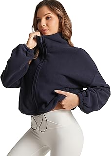 Sponsored Ad - BOWOXO Cropped Fleece Winter Hiking Jacket for Women Cozy Fleece with Secure Side Pockets with 3F Zipper Lo...