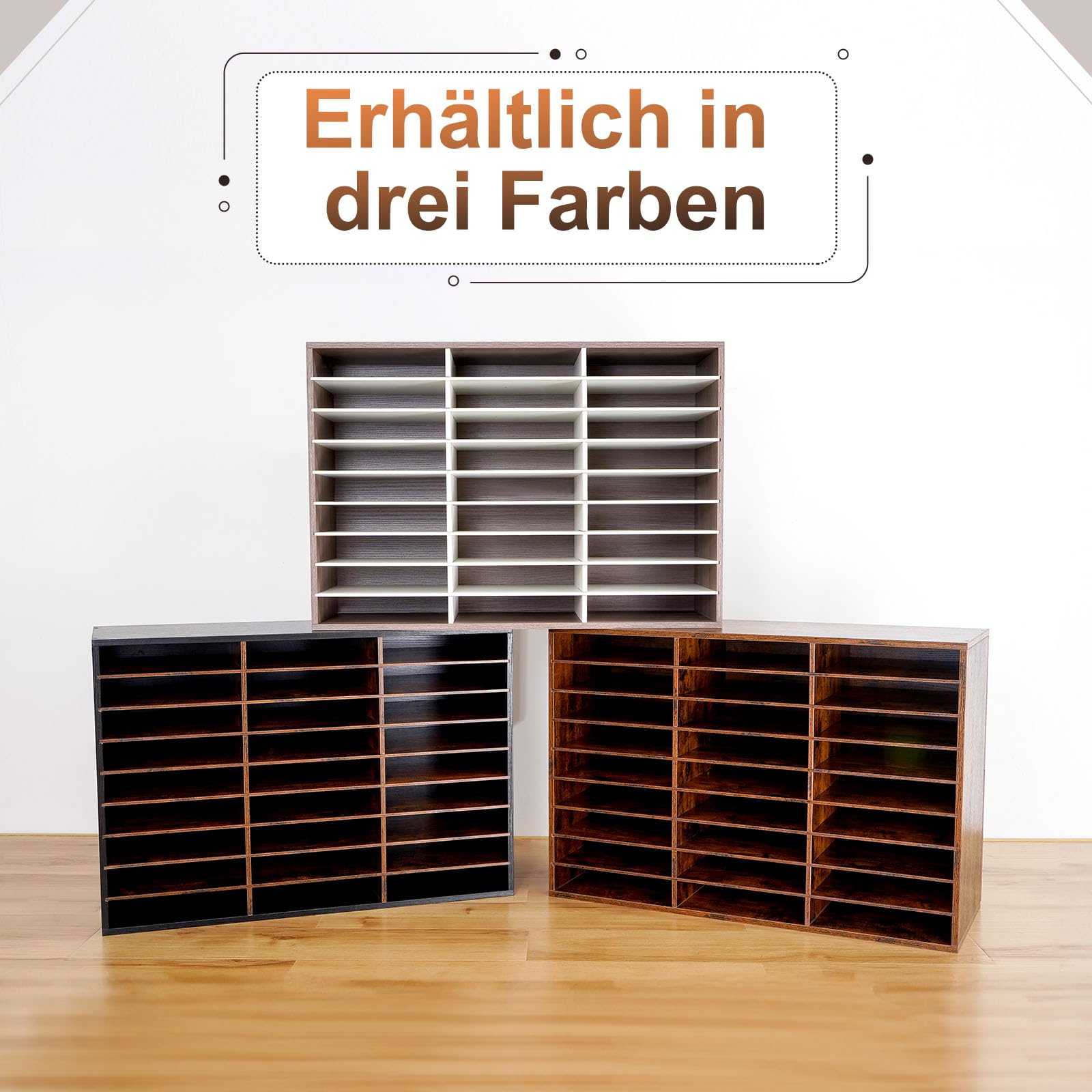 GUUSII HOME Schreibtisch Organizer Schwarz Groß Briefablage A4 Stapelbar Quer Papierablage Aufbewahrung Ablagesystem Organisation Büro Ablage Dokumentenablage 27 Fächern Größe 80x55.1x30.5cm (Walnuss)