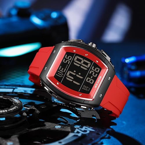 Miniatura 3 de findtime Reloj digital para hombre, relojes deportivos de moda, únicos Tonneau, tácticos, militares, impermeables, cuadrados, con cronómetro,