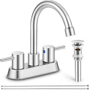 Homikit Bathroom Sink Faucet 3 Hole, 4 Inch 2 Handle Centerset Brushed ...
