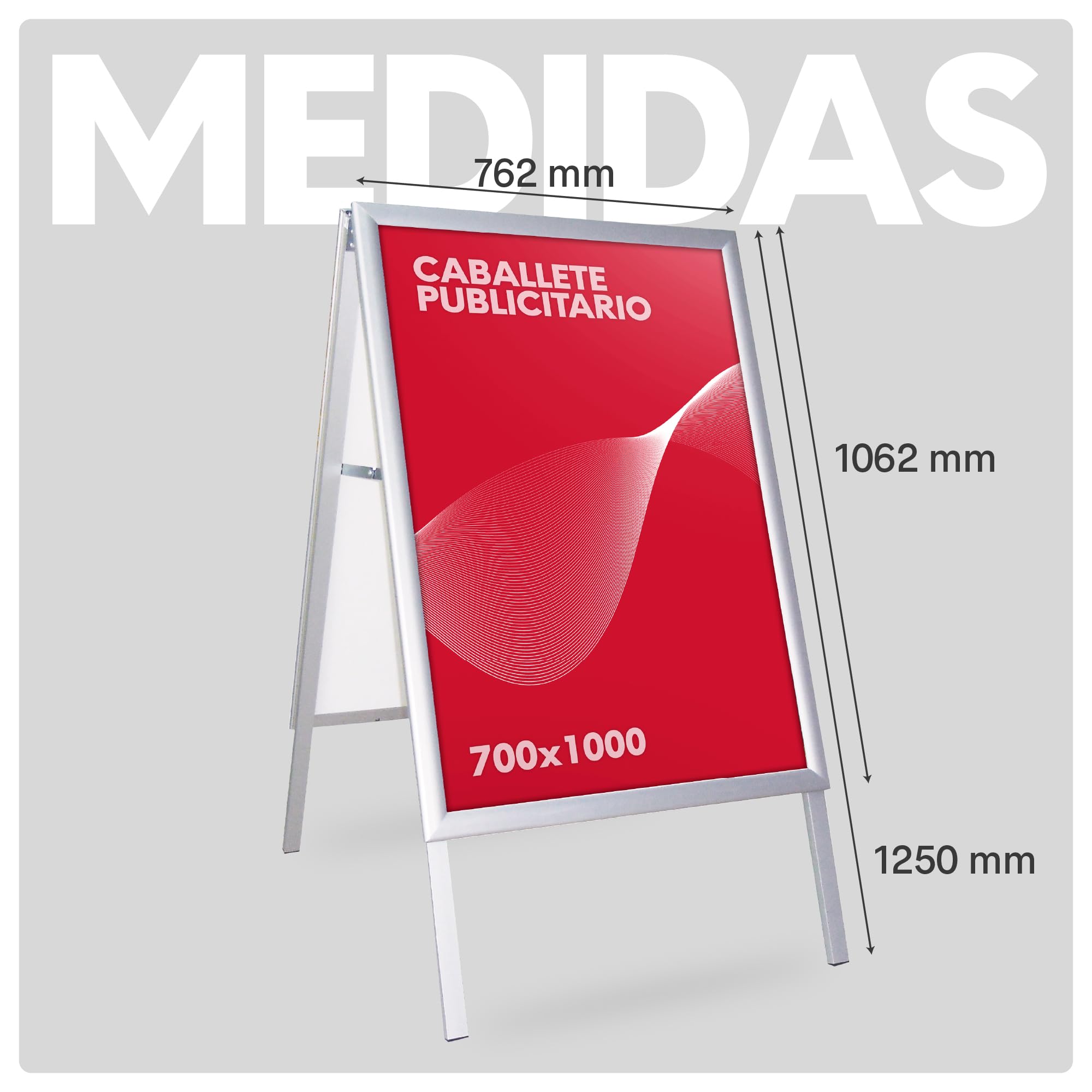 Caballete Publicitario de Aluminio 700x1000 mm | Expositor Exterior Doble Cara con Marco Click de 35 mm | Soporte para Carteles con Protector Antideslumbrante y Resistente al Agua