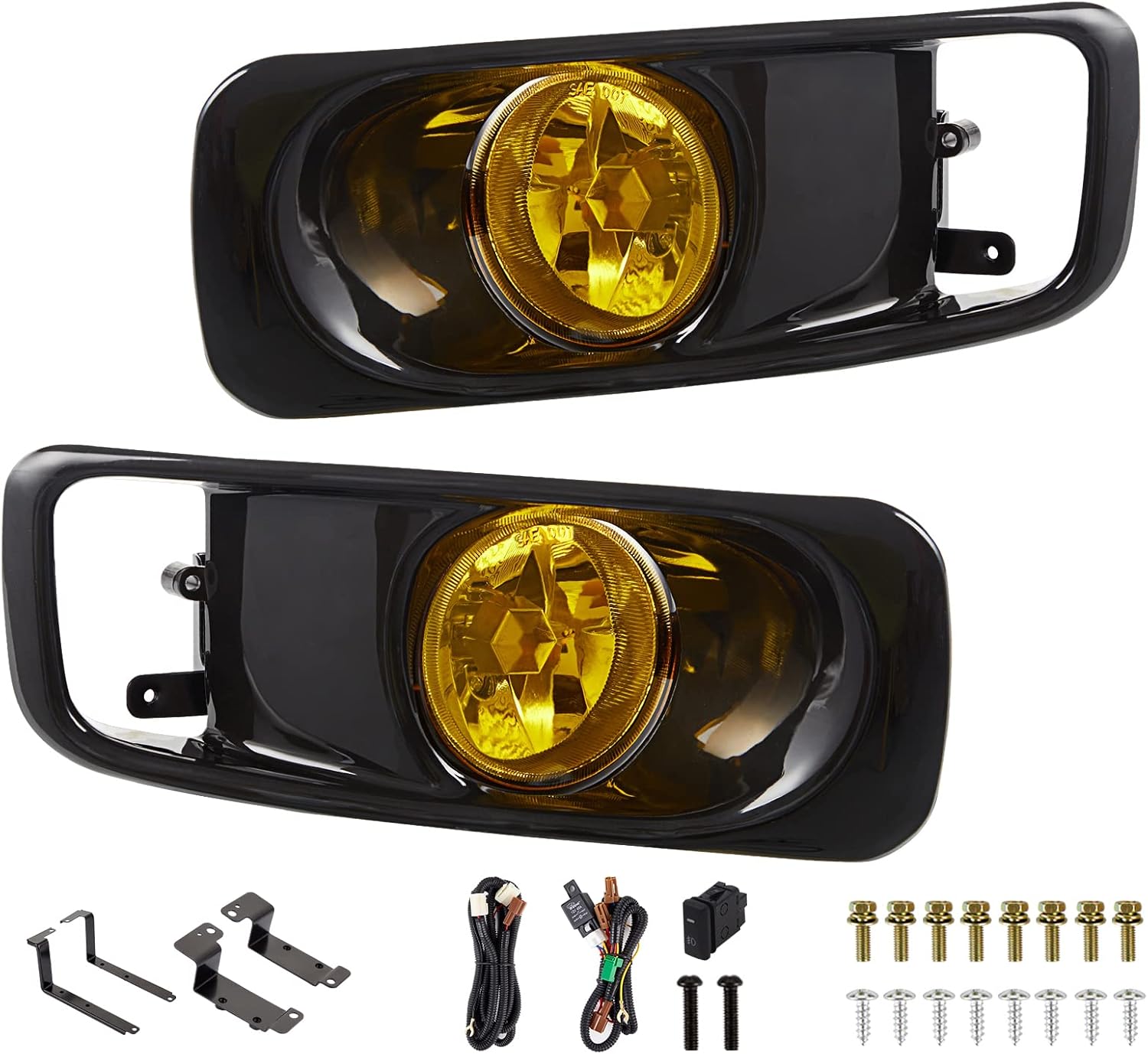 Driving Fog Lights Lamps Assembly Kit for Honda Civic 1999 2000 Fog Light Compatible with H3 12V 55W Bulbs Switch and Wiring Kit (Yellow Lens)