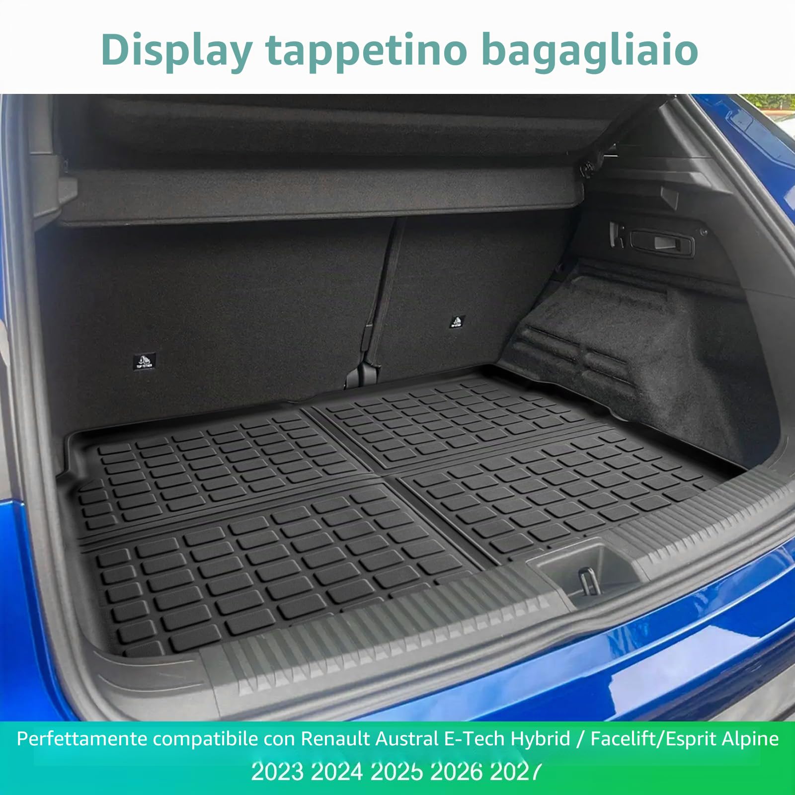 GAFAT Compatibile con Renault Austral E-Tech Hybrid 2023 2024 2025 Tappetino per Bagagliaio, Austral 2025 Facile da Piegare in TPE Tutte le Stagioni, Scan Originale 3D, Bordo Alto 5CM Multifunzione