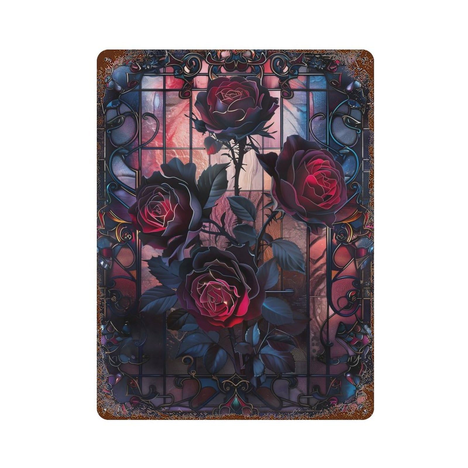Garage Style Gothic Black Roses Vintage Rust Metal Sign 15.7"x11.8", Rustic Home Decor for Bar And Workshop