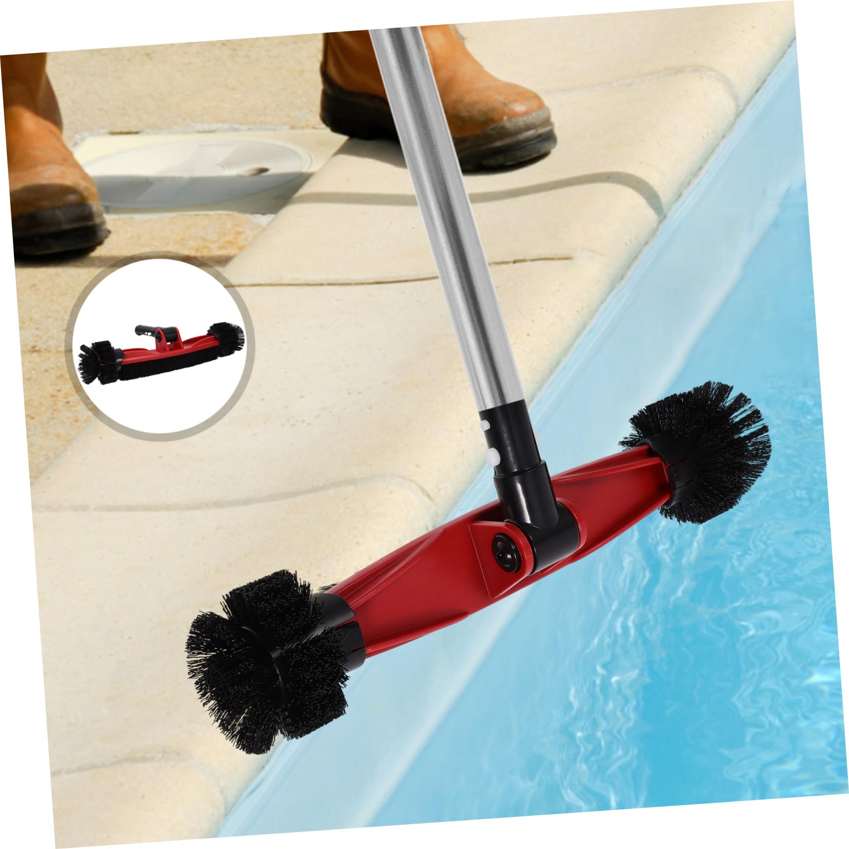 Brosse de Nettoyage pour Piscine avec Manche à Brosse Rotative pour Carrelage et Angles Nettoyage des Algues et Salissures