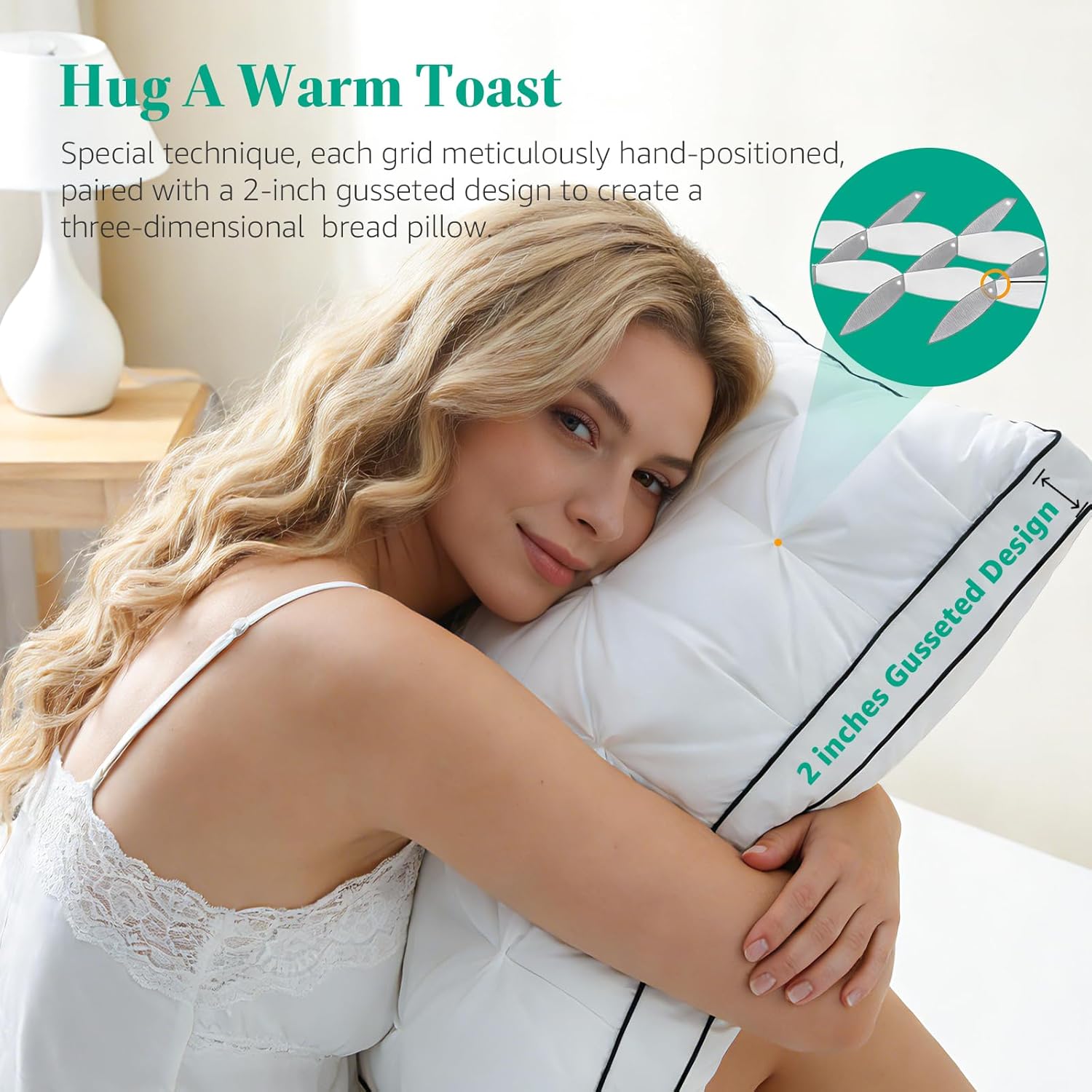 Premium Hybrid Goose Feather Down Pillows Queen Size Set of 2 with 100% Organic Cotton Cover, Hotel Collection Bed Pillows for Sleeping, White Fluffy Soft Gusseted Pillows (18"x28"+2" Gusset) - Image 6