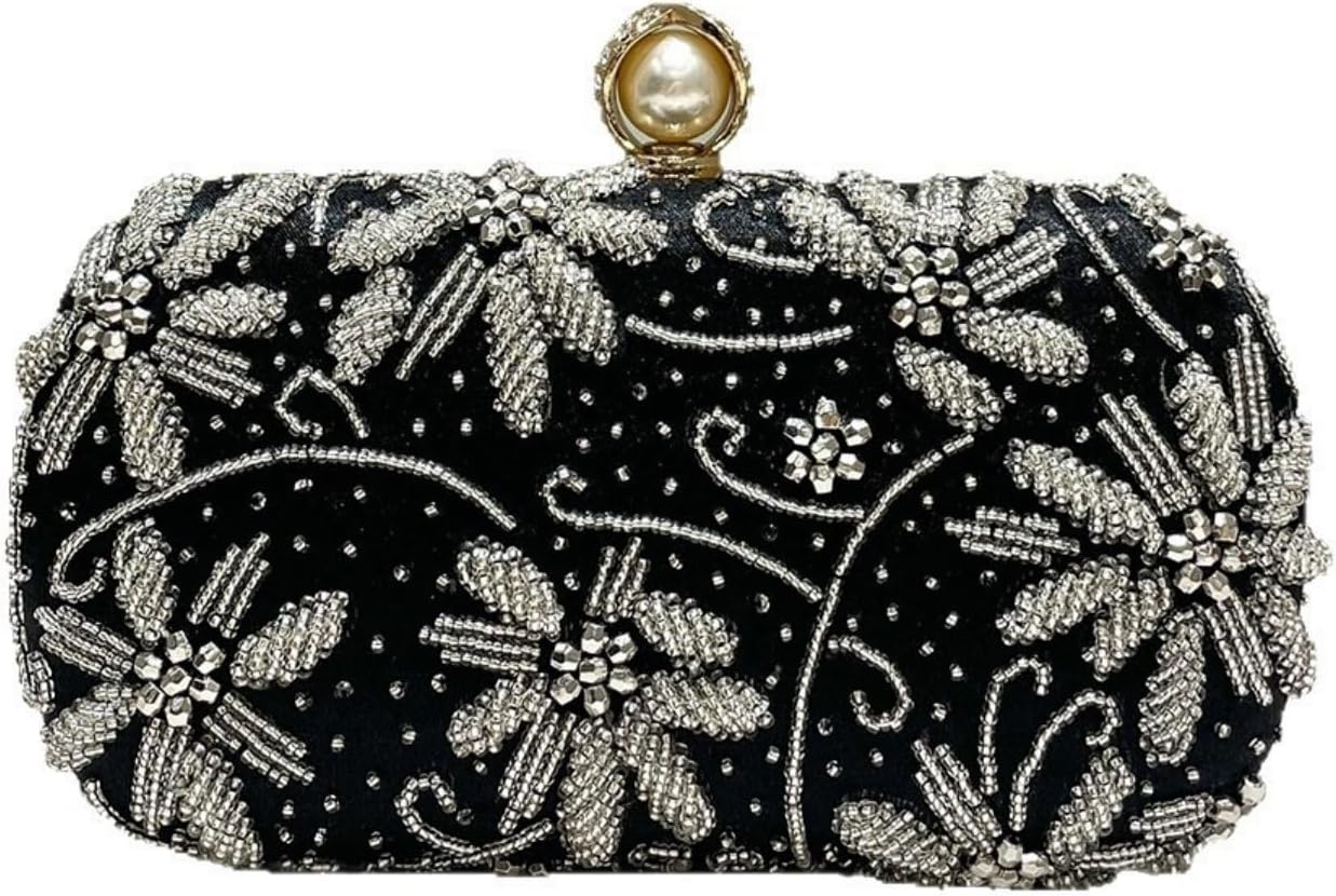 Evening Bag Bead, Embroidered Cheongsam Beaded Handbag, Evening Clutch (black)