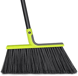 TidyBliss Outdoor Broom Heavy Duty, 56 inches Tall Commercial Soft Bristle Angle Brush for Sweeping Outside Patio Garden Porch Deck Shop Restaurant Garage House Lobby Hardwood Floors (Green)