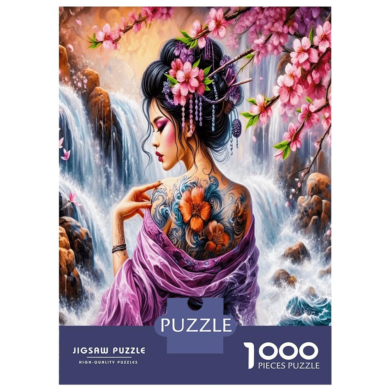 Tattooed Lady Waterfall 1000pc Jigsaw Puzzle Bundle Wild Beauty Premium Jigsaw Puzzle Premium Cardstock Senior Enthusiasts Concentration Training Housewarming Office Break Gift Game 52x38cm/1000pcs