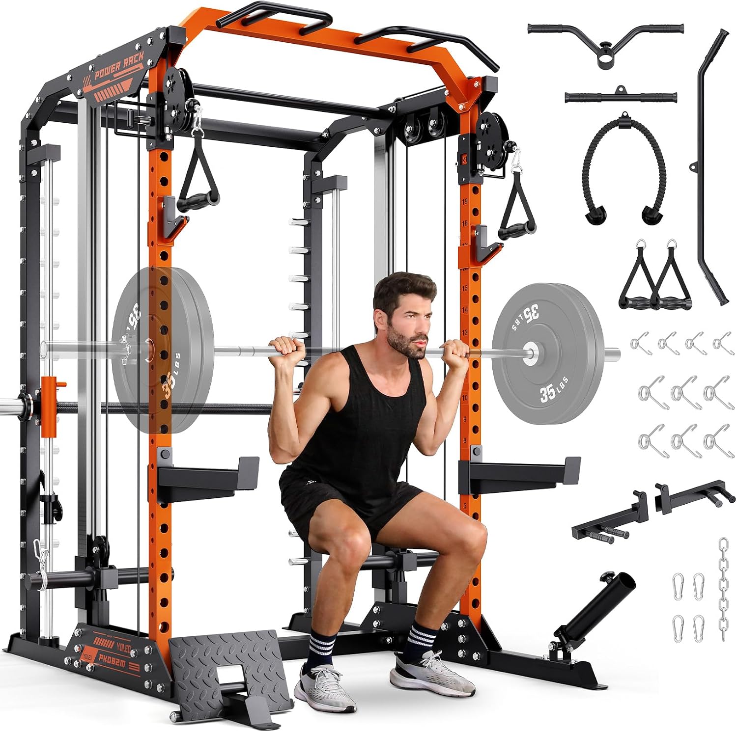 YOLEO Smith Machine & Squat Rack Combo, Multi-Function Power Cage
