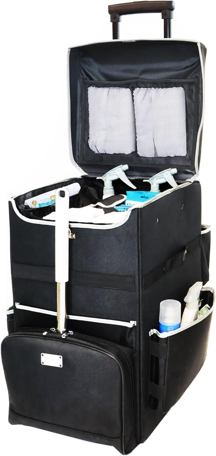 Cleaning Carts on Wheels with Removable Cleaning Caddy, Professional House Cleaning Caddy on Wheel, Cleaning Bag with Handle for Housekeepers,Cleaning Supplies Organizer Caddy (Large)