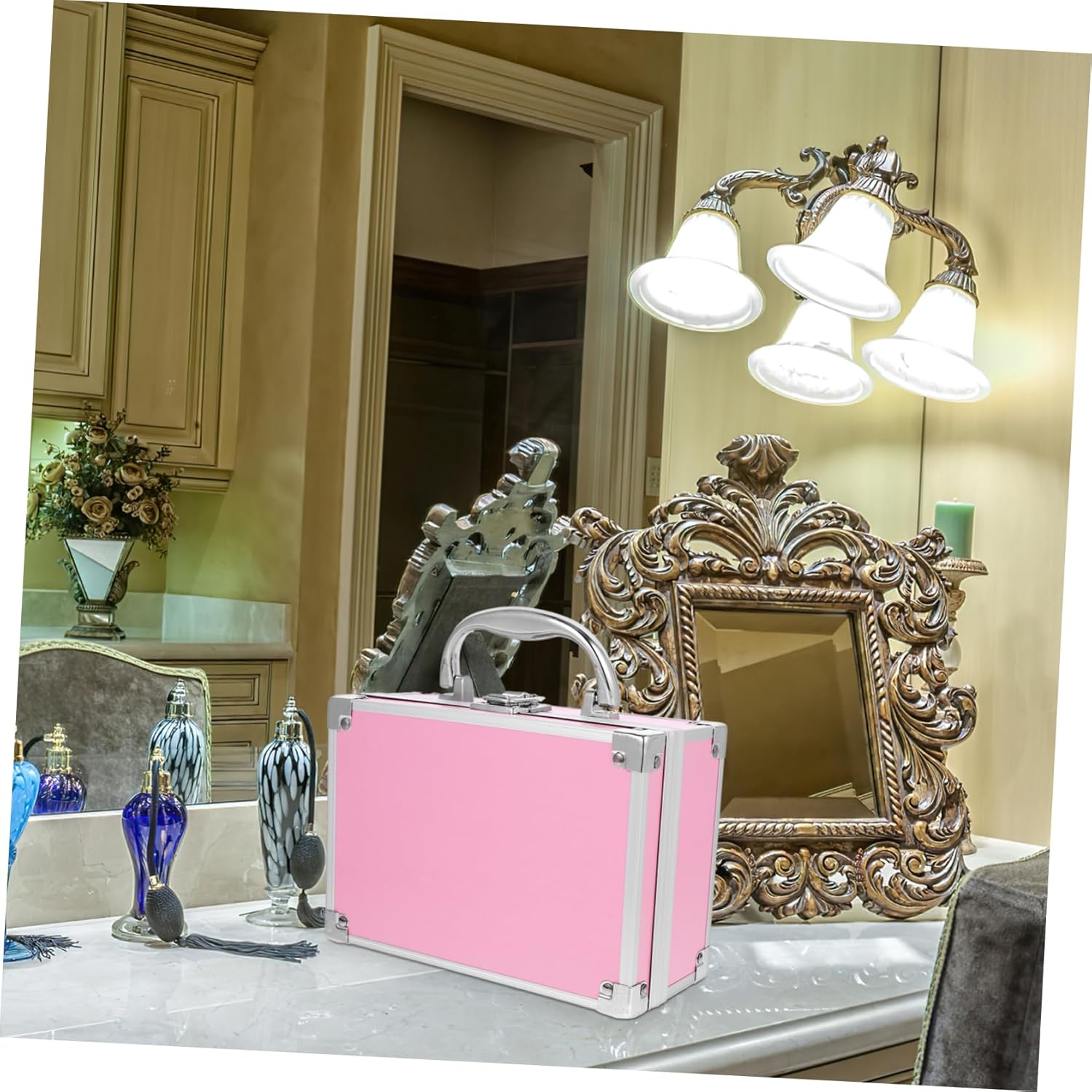 Vaguelly Aluminum Cosmetic Makeup Case Handle Portable Makeup Organizer for Travel Multi-Function Storage Box for Beauty Supplies for Professionals and Personal Use