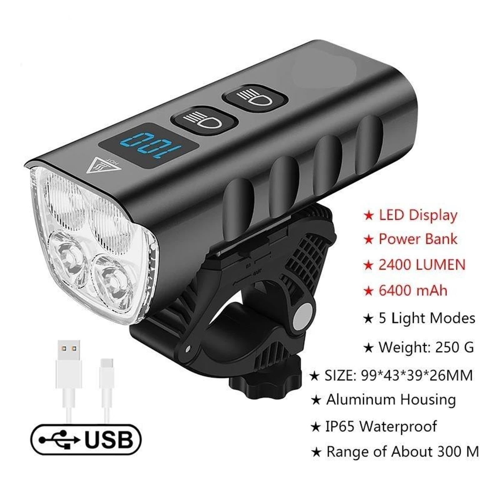 1 luz Delantera for Bicicleta de 2400 lúmenes y 6400 mAh.