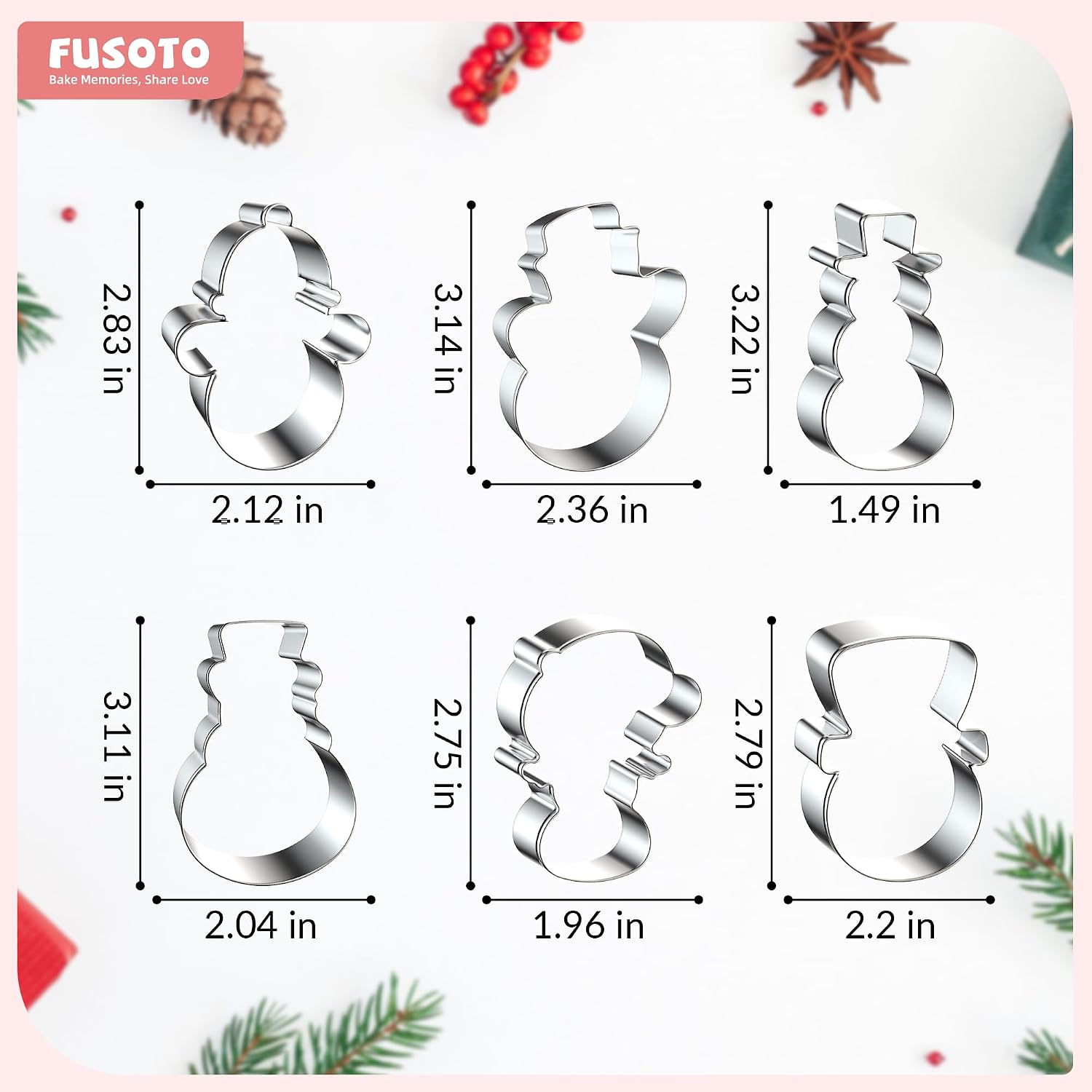 FUSOTO 6PCS Snowman Cookie Cutter Set, Christmas Cookie Cutters image 3