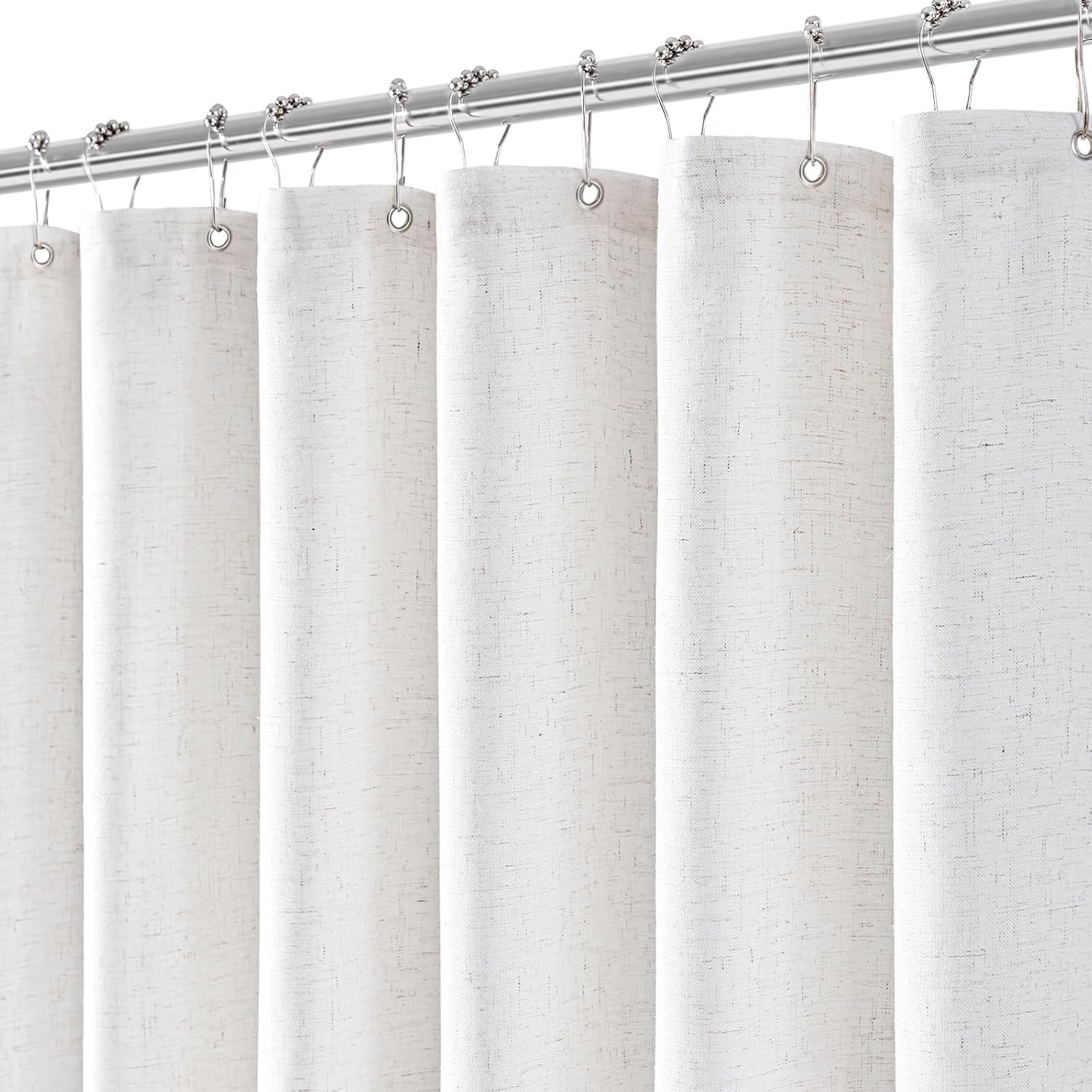 White Linen Shower Curtains 84 Inches Long for Patio Sliding Glass Door Cream Ivory 54 Inch Wide Bath Curtain with Hooks Rings Neutral Natural Semi Sheer 54x84 Curtain for Bathroom