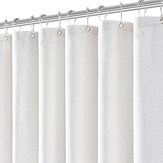 White Linen Shower Curtain for Bathroom Cream Boho Farmhouse Shower Curt...