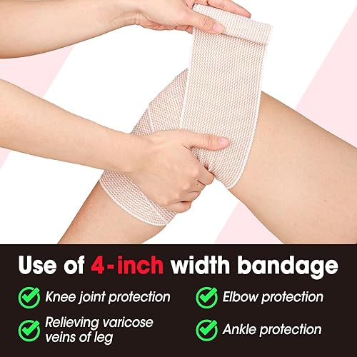 Miniatura 4 de Paquete de 6 vendajes elásticos de alta calidad (2 x 3, 2 x 4, 2 x 6), vendaje de compresión, vendaje de linfedema para piernas, tobillo, rodilla,