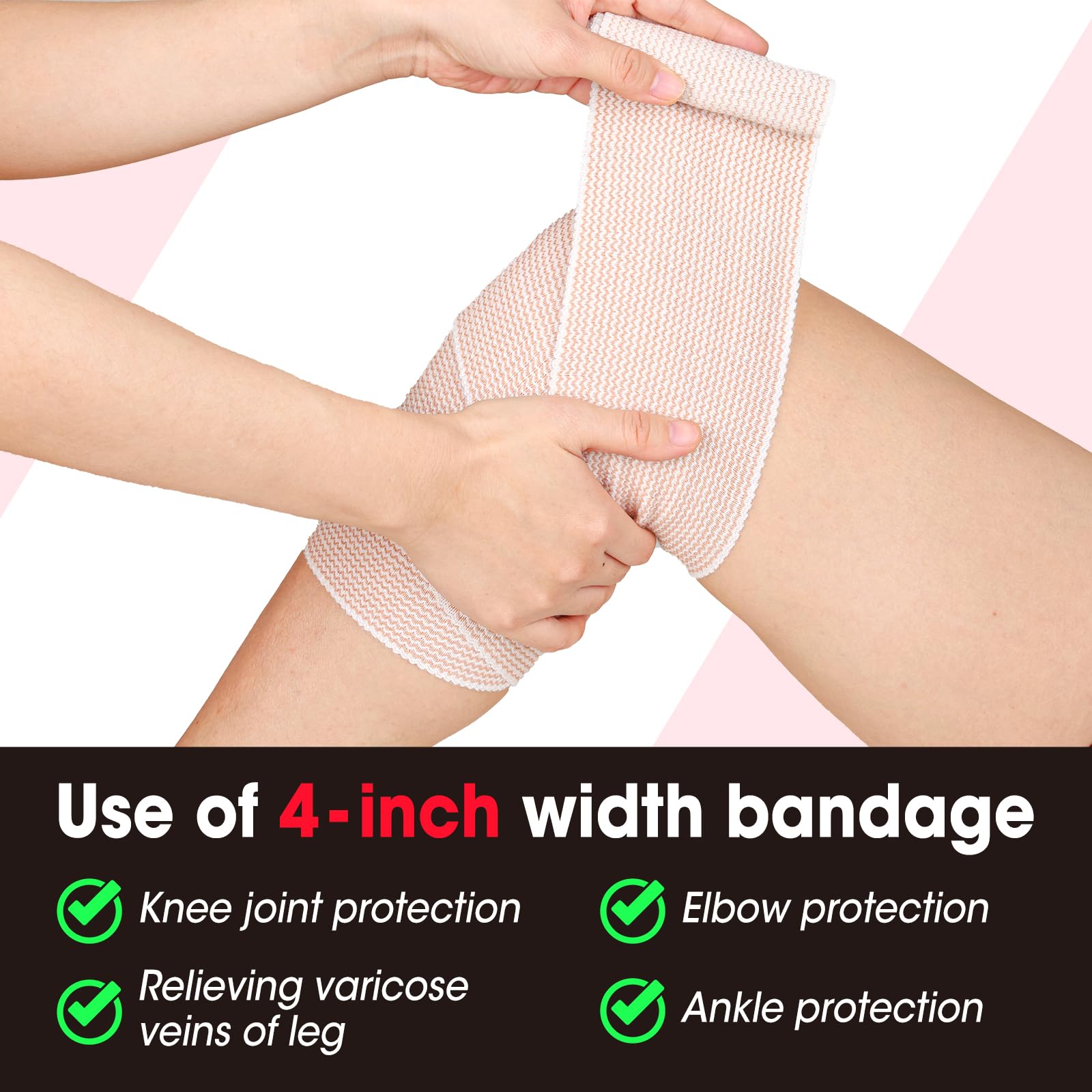 YesBes 6 Pack Premium Elastic Bandage Wrap(2x3, 2x4, 2x6), Compression Bandage Wrap, Lymphedema Wraps for Legs, Ankle, Knee, Tummy — Amazon image 4