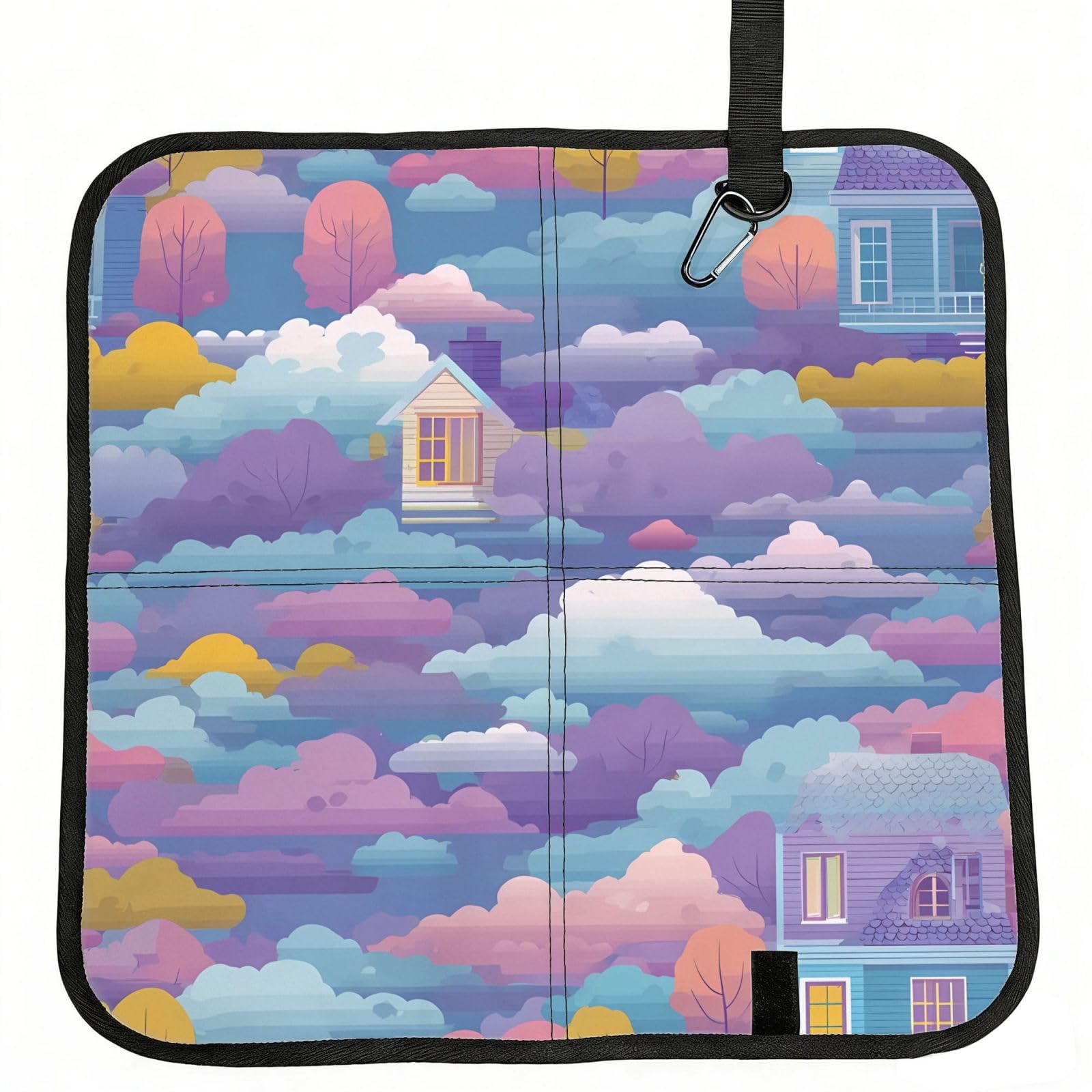 MROWYC Floating Island Cloud House Printed Foldable Seat Cushion - Portable with Carabiner, for Stadium, Camping, Hiking