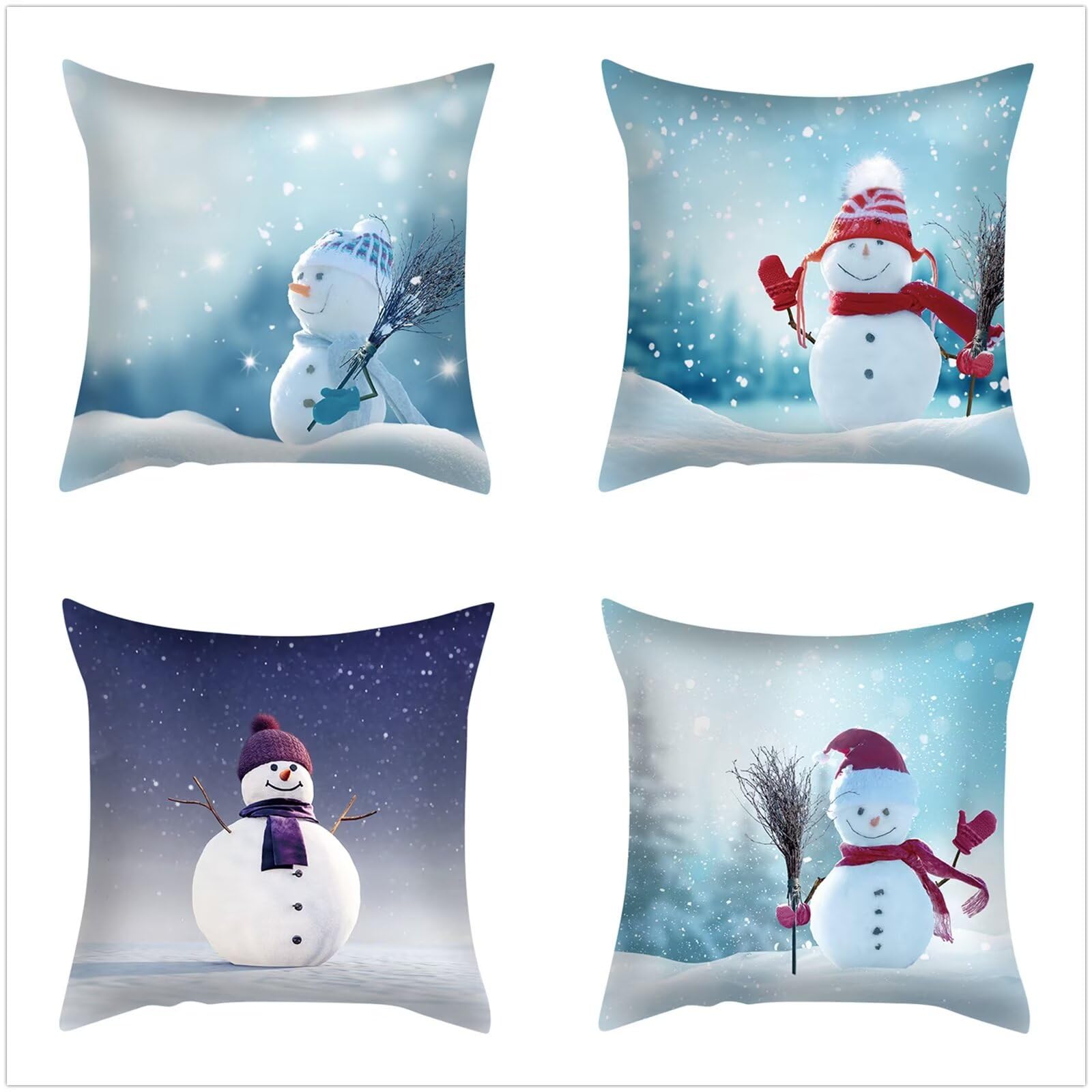 Natale Fodere per Cuscini 60x60cm 4 Pezzi pupazzo di neve neve invernale Cuscini Caso Federa, Copricuscini Natalizi, Invernale Natalizie Divano Decorativi di Natale per Divano Natalizie Decor