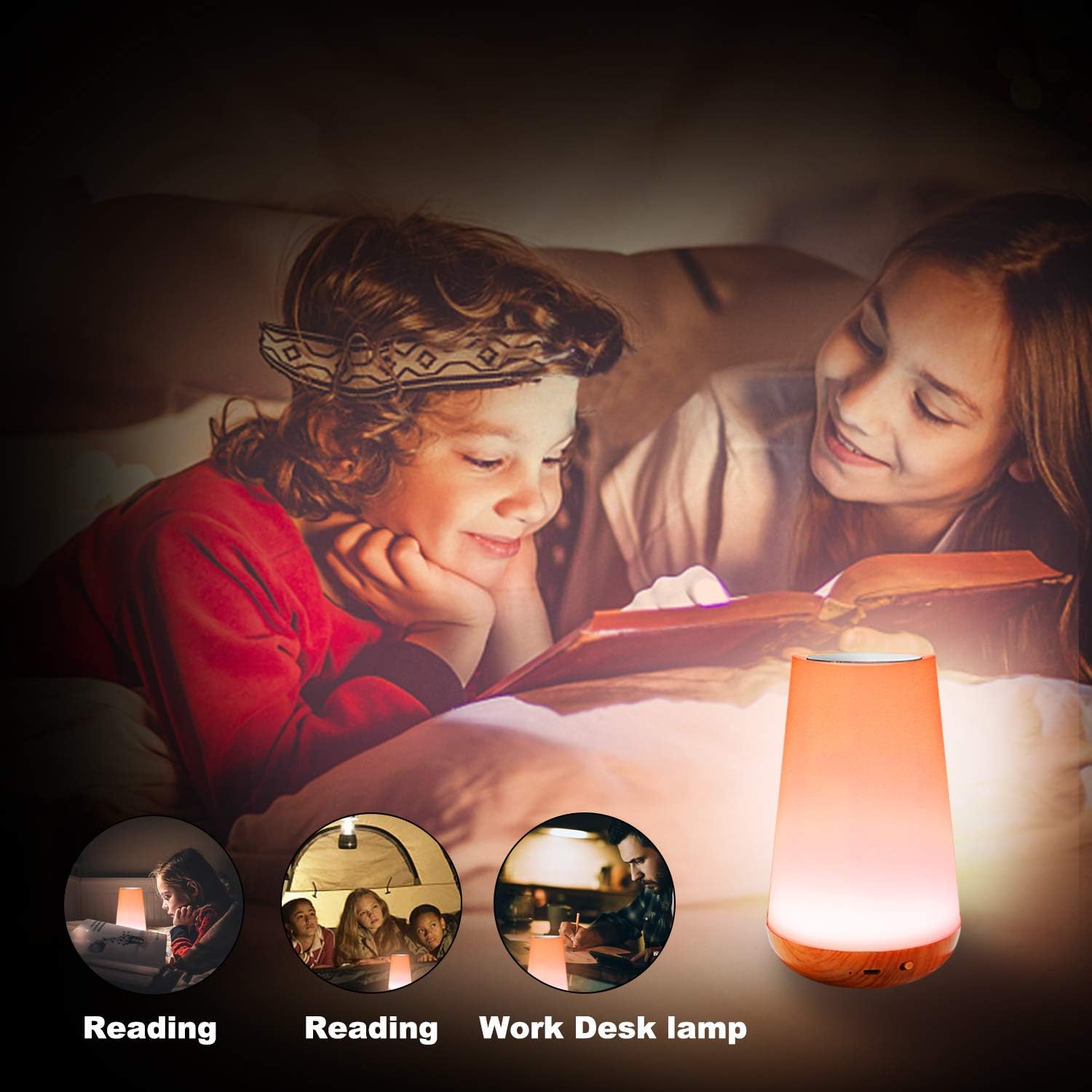 ROYFACC LED Night Light Touch Lamp Bedside Table Lamp for Kids Bedroom Rechargeable Dimmable with Remote Control Warm White Light RGB Color Changing