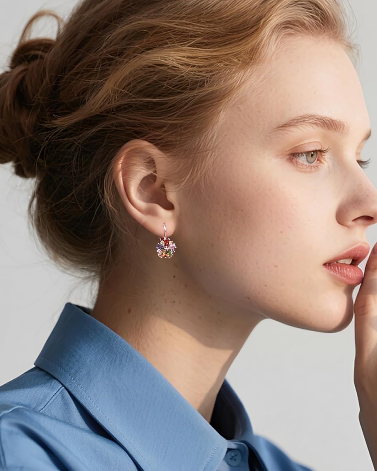 Vintage 14K Gold Plated Flower Birthstone Earrings - Hypoallergenic Leverback Floral Earrings, Trendy Jewelry Gift for Women - Image 3