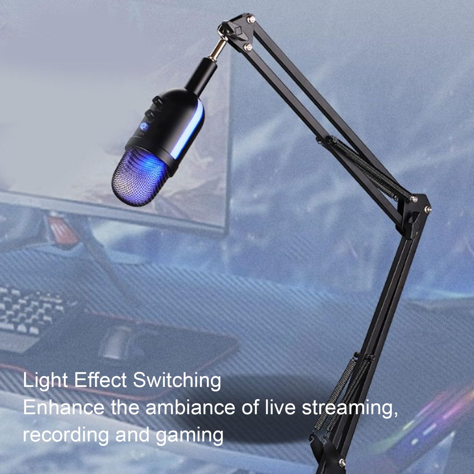 Diyeeni Microphone de Jeu, Microphone D'ordinateur USB, avec Prise Casque, Lumière LED, Muet, Bouton de Gain, Micro Podcast Condenseur pour L'enregistrement de Studio, Youtube, Streaming
