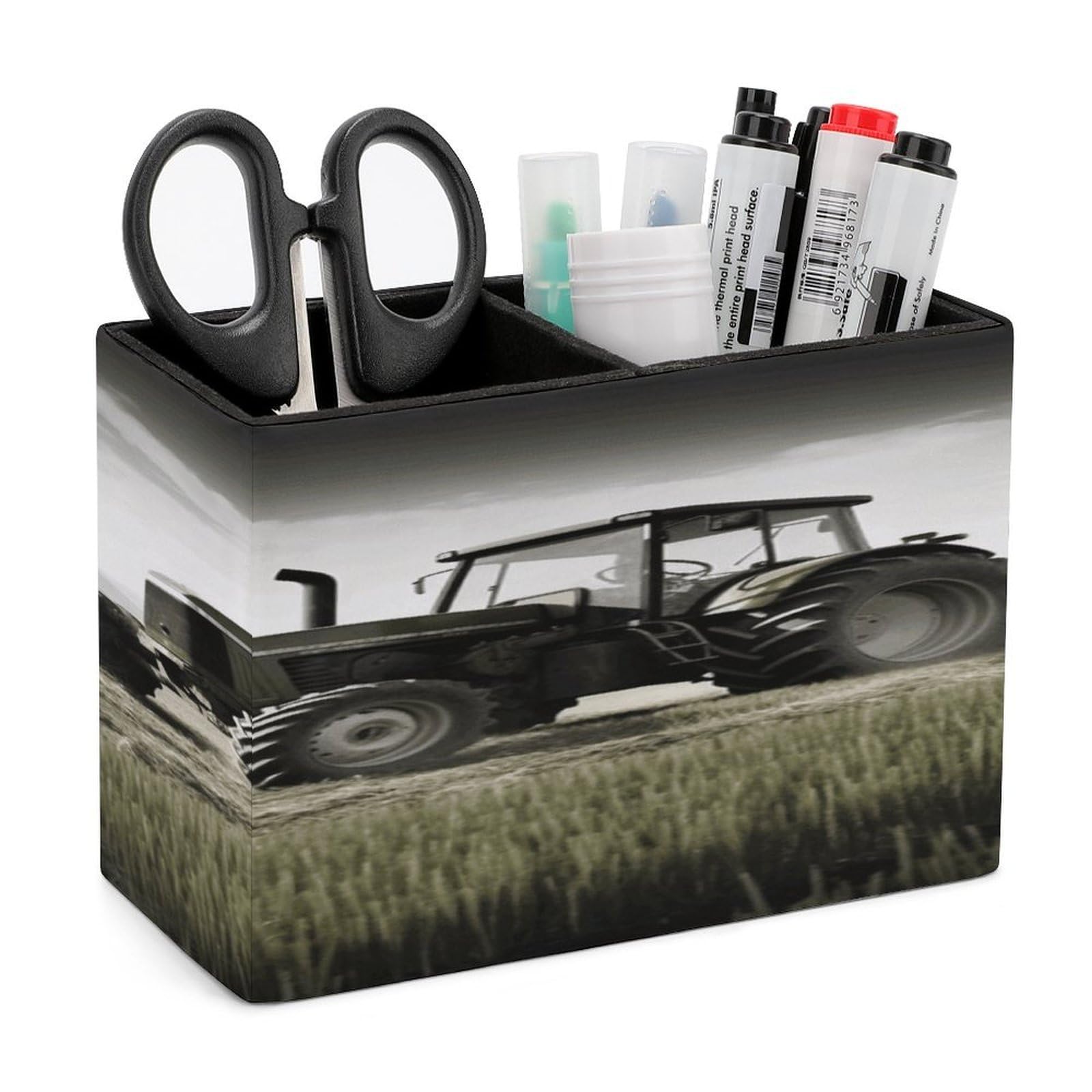 FekiLoot Tractor Agriculture Tranquil Leather Pen Holder for Desk Double Compartments Brush Minimalist PU Leather Pencil Holder Locker Organizer for Work Locker Accessories Pencil Cup for Desk