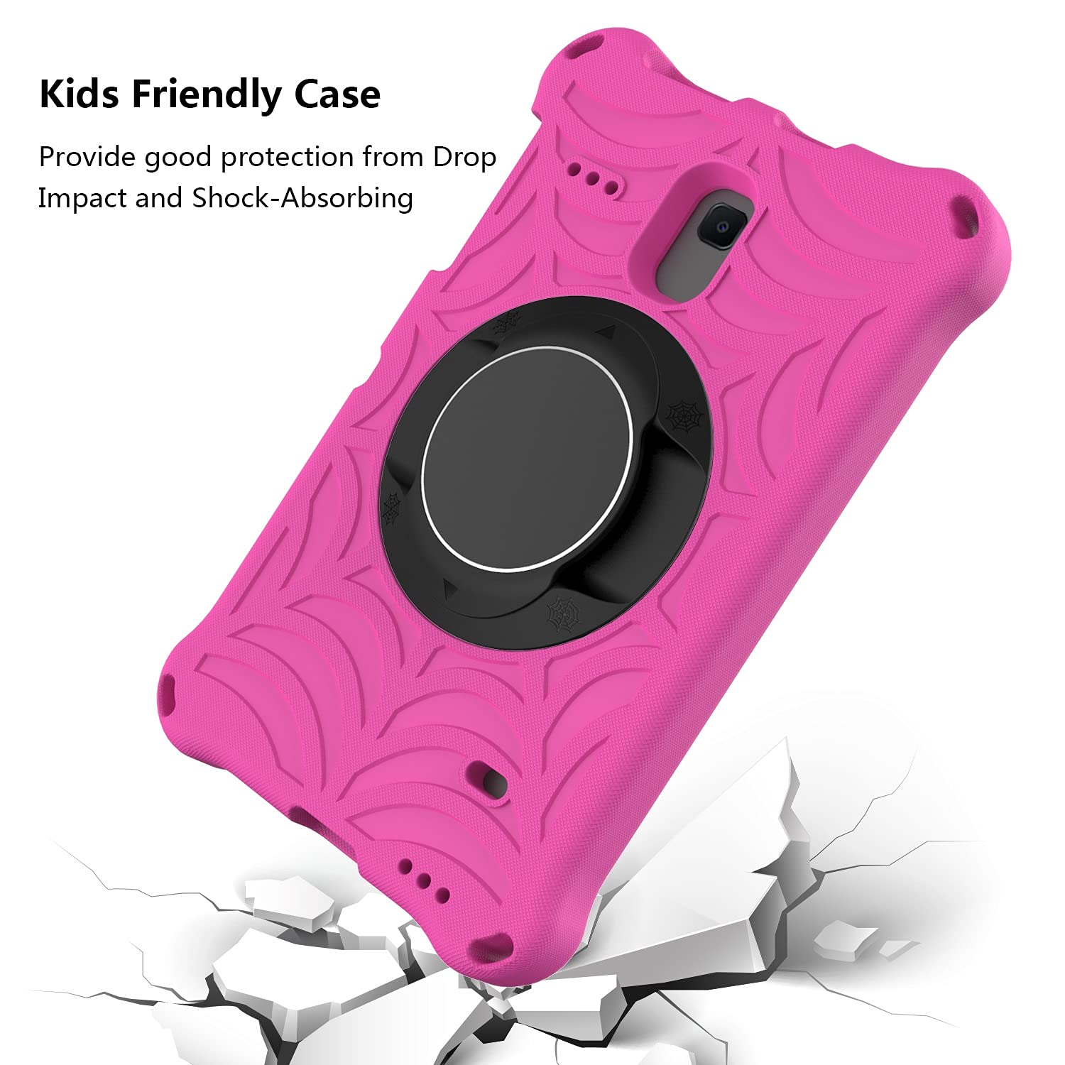 Housse de protection pour tablette Étui Compatible with tablette Samsung Galaxy Tab A T385/T380 (2017), coque de protection antichoc Compatible with enfants, béquille, bandoulière, antidérapante(Rose