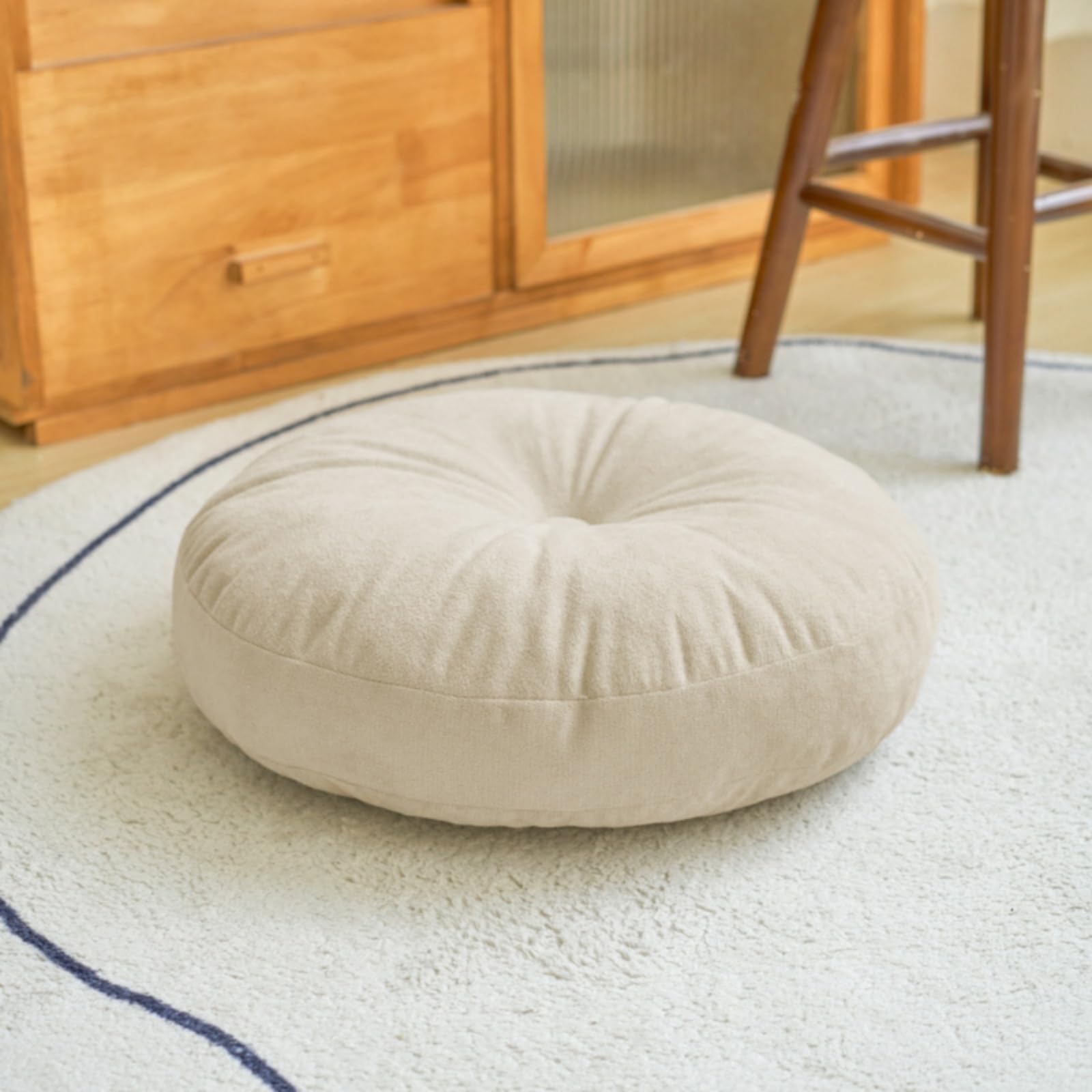 Cojín Tatami Cómodo Cojín Suelo Chenilla Flexible para Meditación, Amarillo Niebla, Diámetro 45 45cm No Desmontable