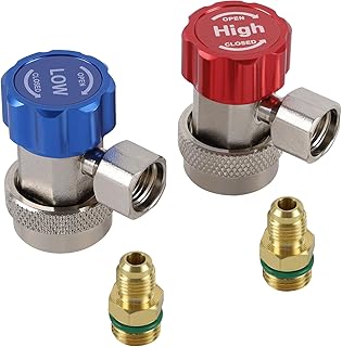 Lichamp R134a Quick Coupler Adapter Set - 1/4 in High & Low Pressure Connectors, Adjustable AC Refrigerant Kit for Automotive