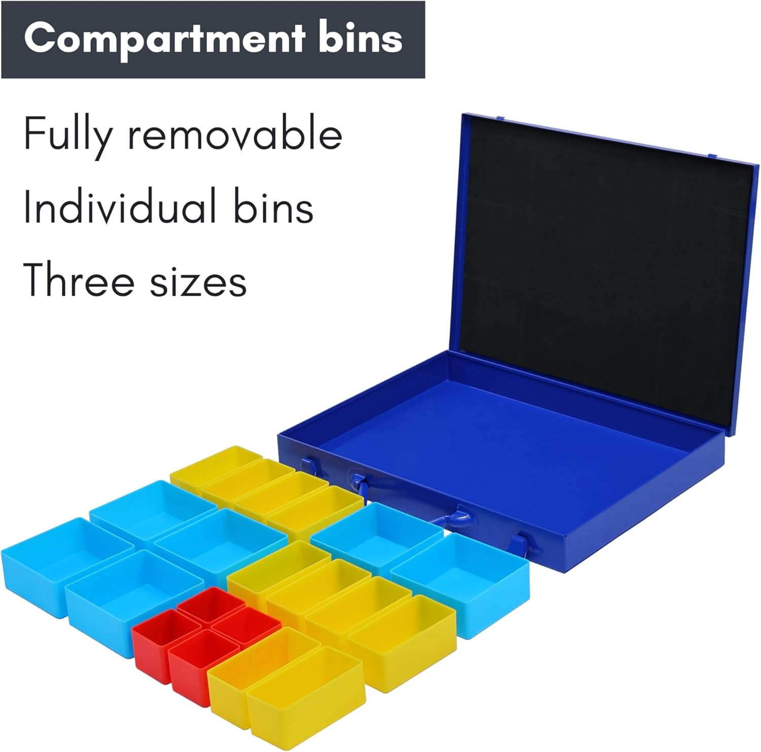 Metal Screw Organizer Box - Nut and Bolt Organizer and Storage with 20 Removable Color-Coded Compartments for Easy Sorting and Customization - High Strength Steel Tool Box in Blue