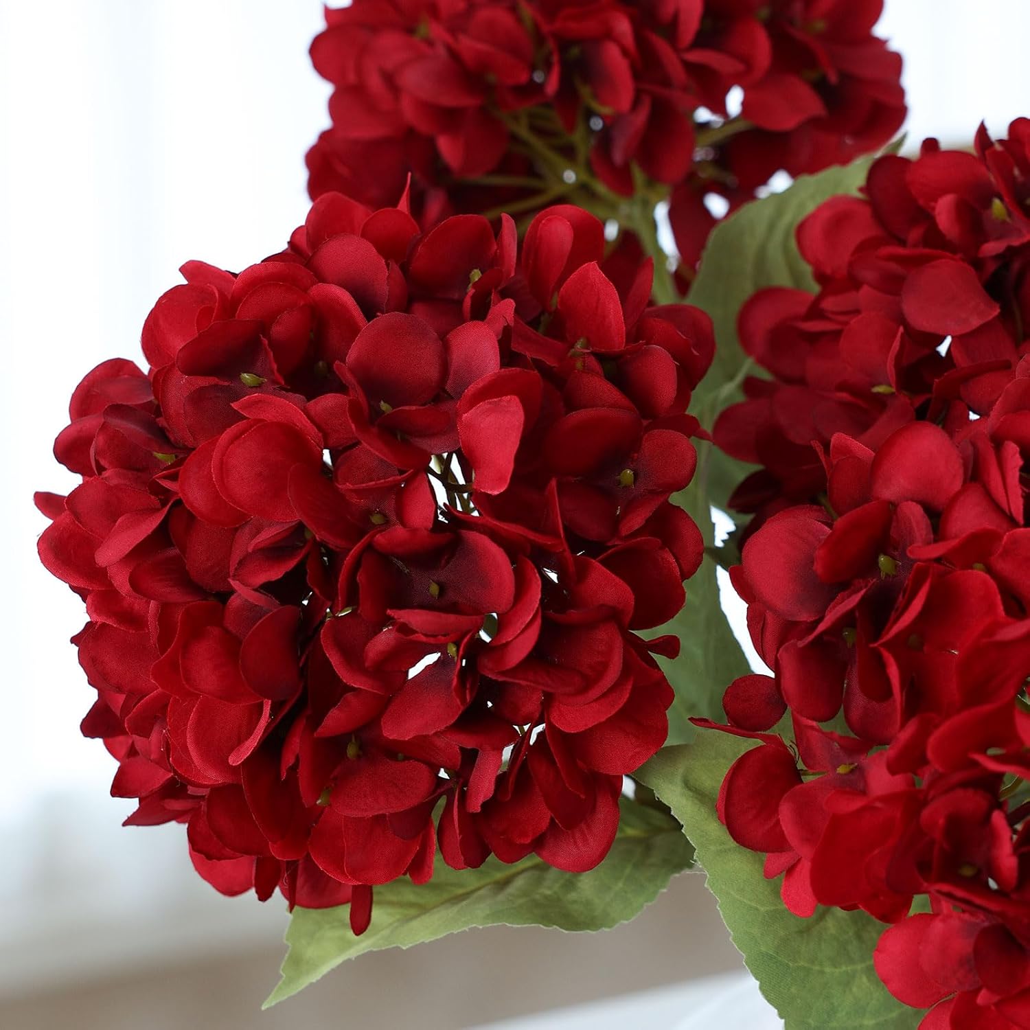 mizii 4Pcs Burgundy Artificial Hydrangea Flowers Large Fake Silk Hydrangea Flower with Leaves Stems Realistic Faux Hydrangeas Decorations for Wedding Table Centerpieces Vase Home Decor (Burgundy) - Image 4