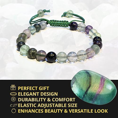 Vista 213 de Adjustable Crystal Bracelet – Gemstone Bead Bracelet with Adjustable Macrame String – Chic Gemstone Bracelet for Men and Women – 8mm Round Healing
