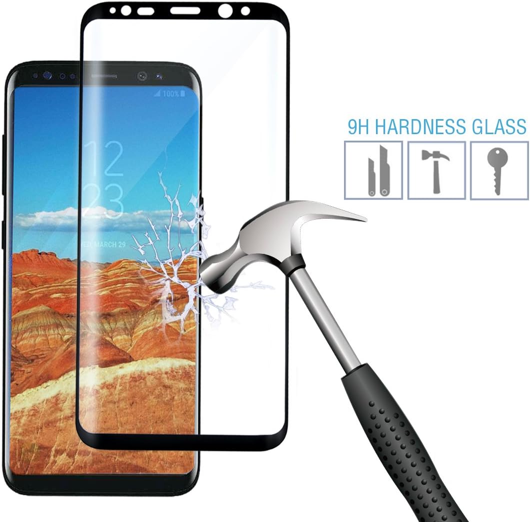 Screen Protector Galaxy S8 3D Curved Tempered Glass Cover 100% Touch Sensitivity Impact Resistant Full Screen Cover for Samsung Galaxy S8 0.3mm Ultra Thickness Easy for Beginner Black