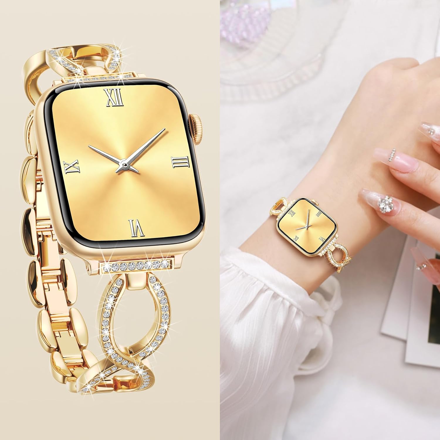 Filoto Bling Band Compatible with Apple Watch 38mm 40mm 41mm 42mm 44mm 45mm 46mm 49mm for Women, Thin Metal Strap Dressy Slim Jewelry Bracelet for iWatch Band Series 11 10 9 8 7 6 5 4 SE 3 2 1 Ultra - Image 5