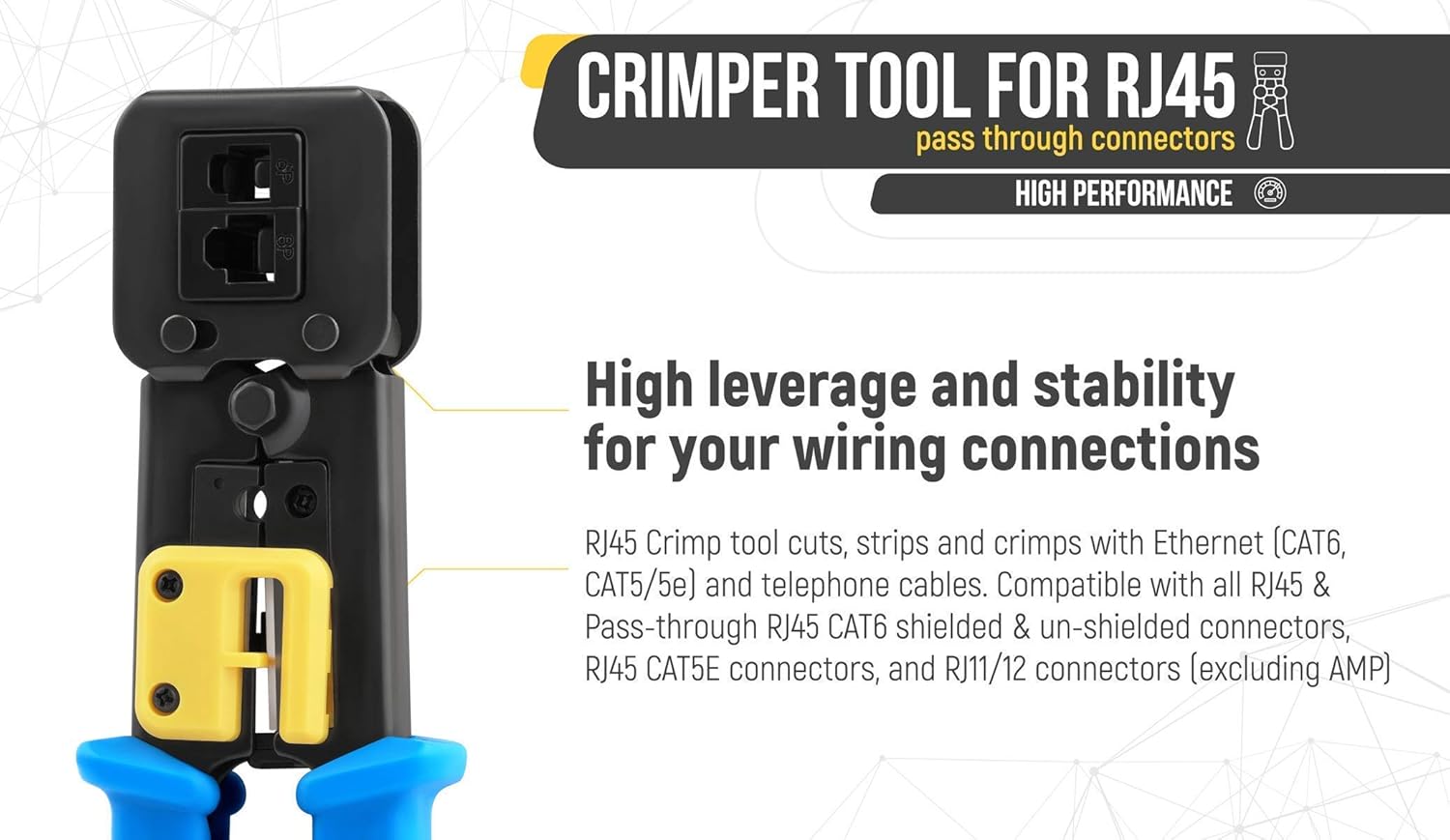 Bundle – 2 Items: RJ45 Cat7 & Cat6A Pass Through Connectors - 30 Pcs + RJ45 Crimp Tool for Pass Through Connector End