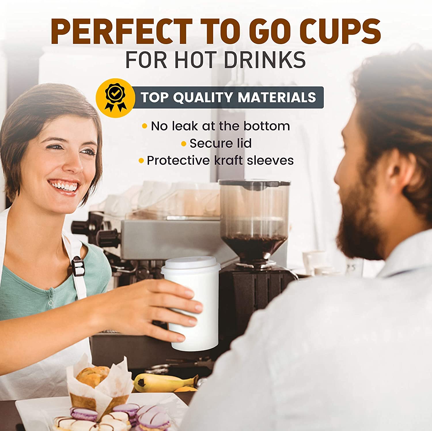 Havawish 50 Tazze Eco-Friendly In Bagassa Da 473 Ml Con Coperchio, Cannucce In PLA E Manicotto - Ideali Per Caffè, Tè E Bevande Fredde - Perfette Per Ufficio E Feste