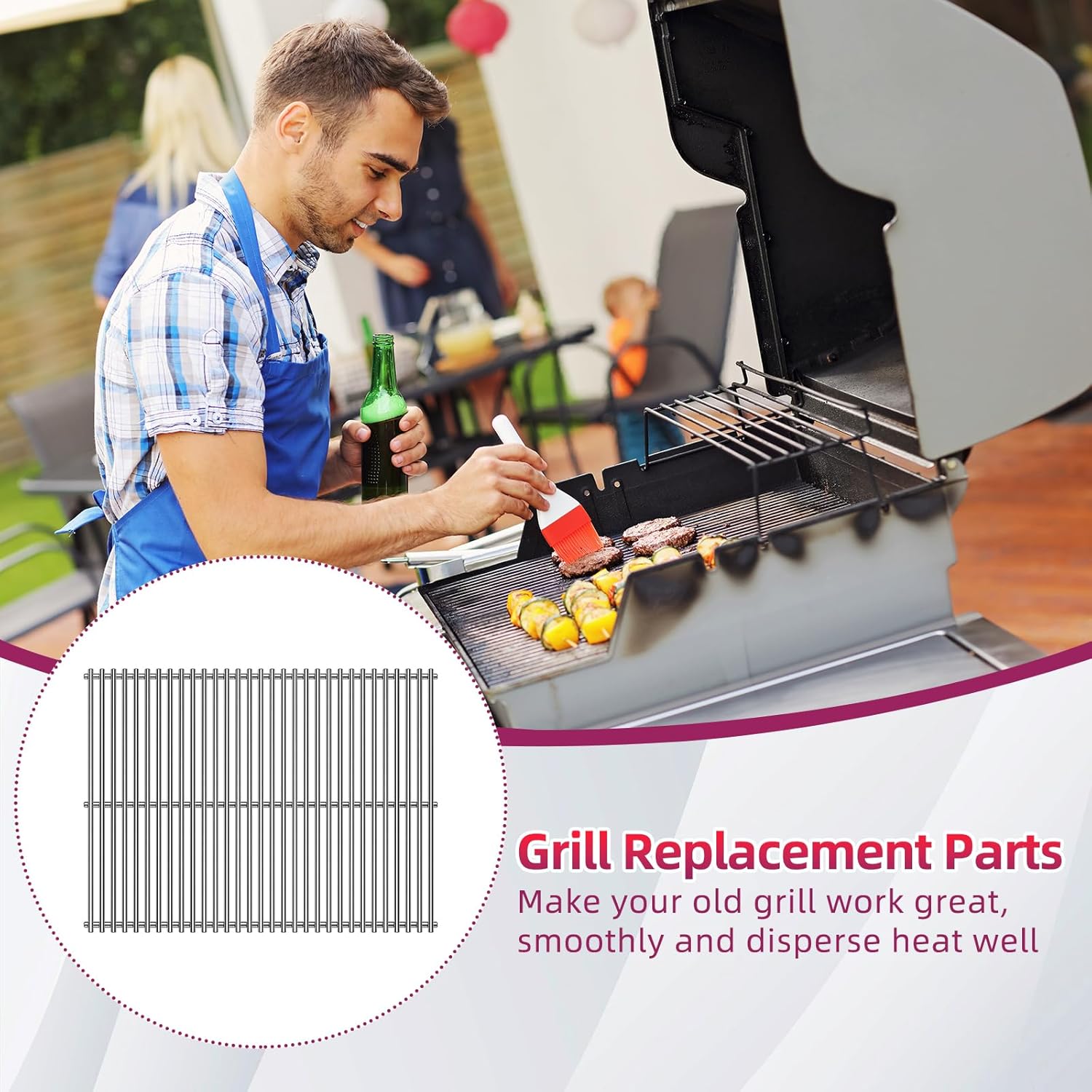 Full Size Stainless Steel Cooking Grid Grates Replacement for Outdoor Gourmet DLX2012, DLX2013, DLX2014,25.4"x16.5" SP9900 Grate Parts for Large Size for Smoke Hollow 7000CGS