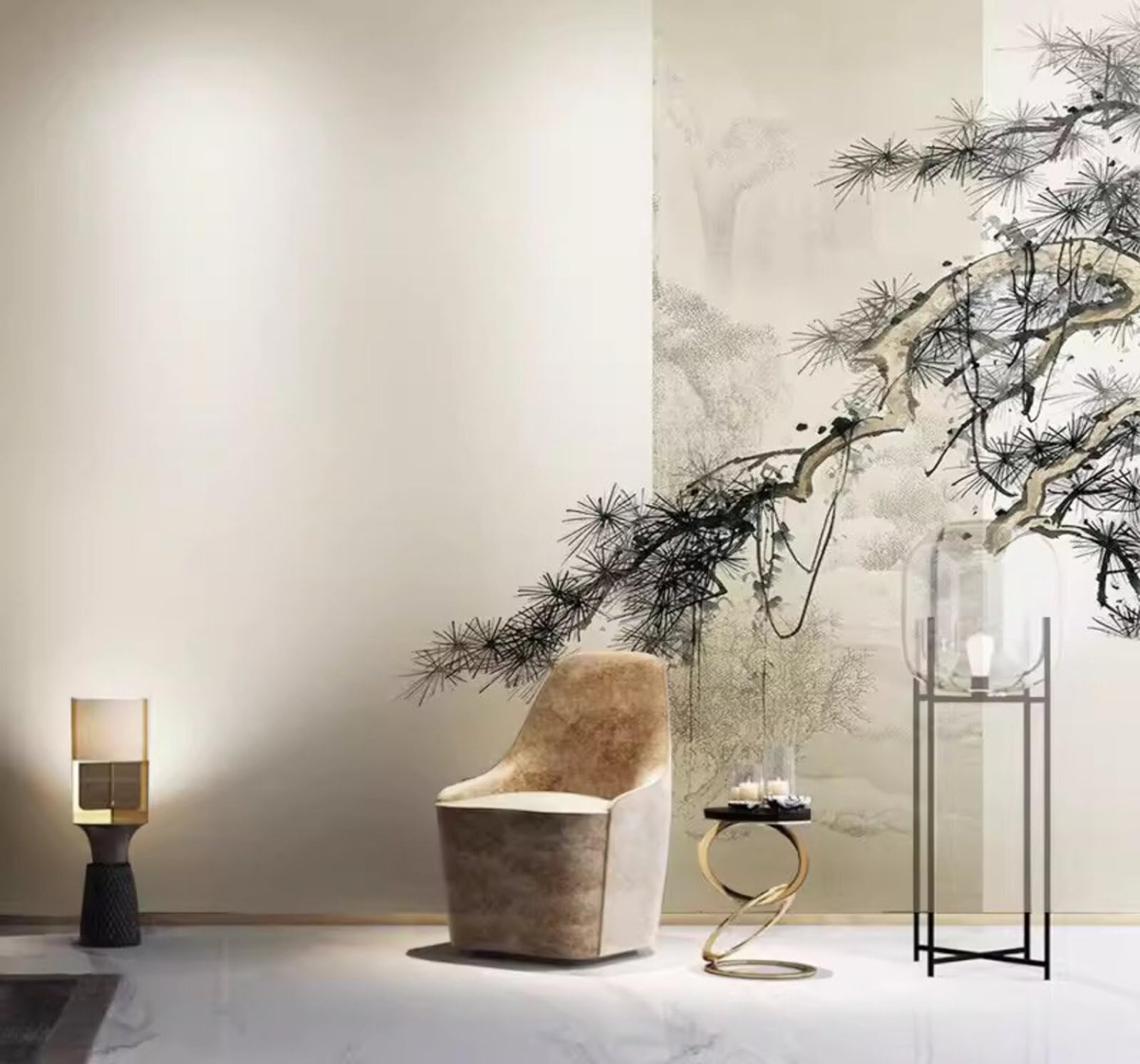 Minimalist Hand Painted Ink Painting Pine Tree Ambience 3D Wallpaper Easy Install Feature Office Living Room Sofa Bedroom TV Background Wall Decoration-400cm×280cm