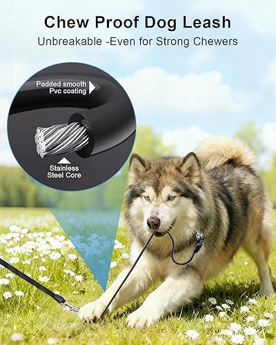 Miniatura 3 de Correa retráctil para perro con cable a prueba de mordidas, correa resistente de 26 pies para perros pequeños, medianos y grandes de hasta 110