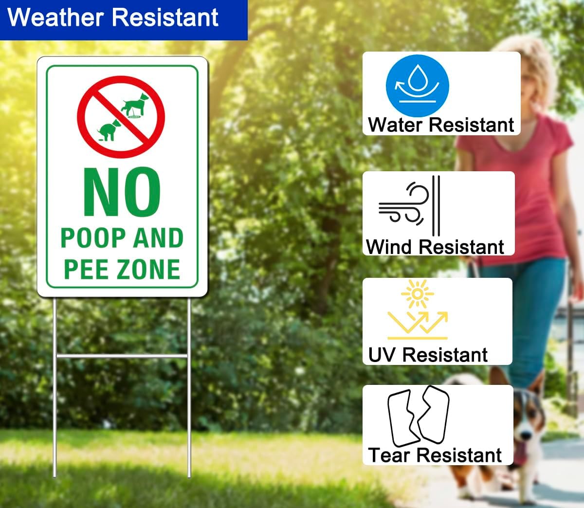 大型犬なしおしっこゾーン装飾標識、17 x 12インチ 波形プラスチック両面標識 金属H杭付き、防水、取り付け簡単