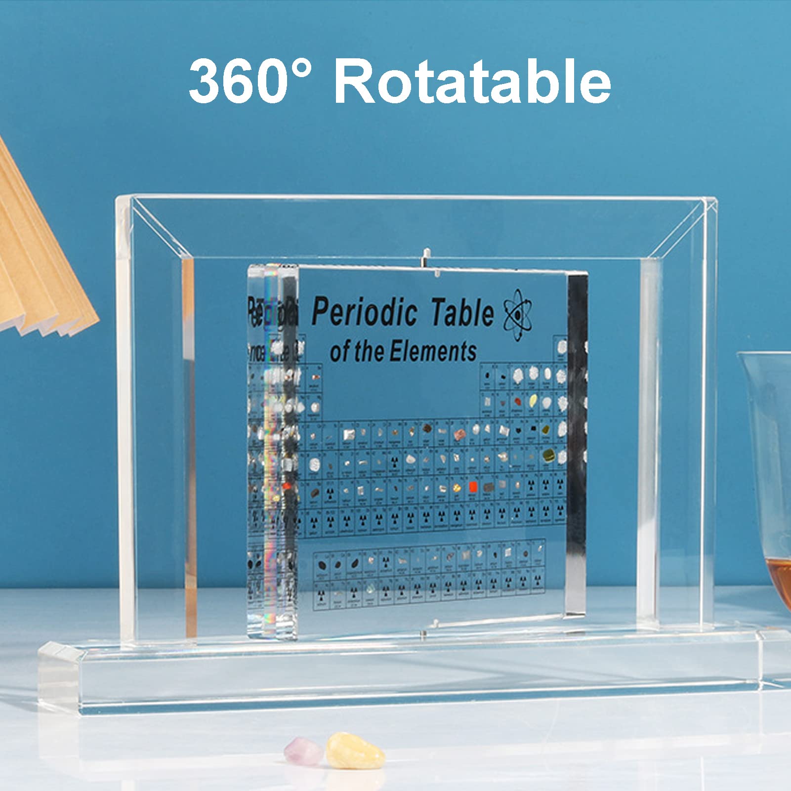 Periodensystem mit Echten Elementen,Periodensystem der Elemente aus Acryl mit 83 echten Elementen Im Inneren,mit 360° drehbarem Rahmendisplay,für Schüler Lehrer Handwerk Dekor,24 * 16 * 5 cm