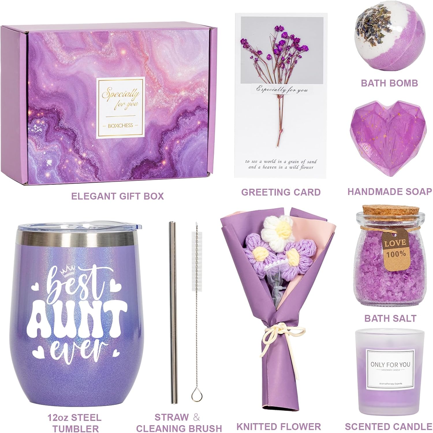 Aunt Gifts for Women, Best Auntie Brithday Gift Ideas Box from Niece Nephew, Promoted to New Auntie, Best Aunt Ever Tumbler Set Get Well Soon Self Care 7pcs Basket for Christmas, Mothers Day - Image 6