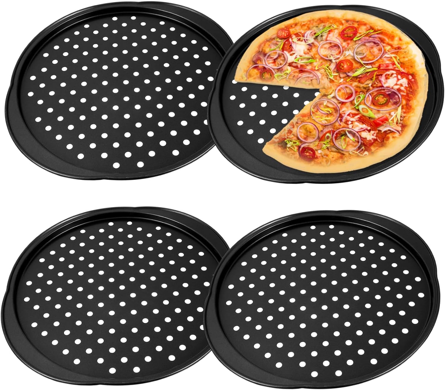 4Pcs Nonstick Carbon Steel Pizza Pans with Holes Safe Bakeware for Homemade Pizza Baking for Kitchen Home and Restaurant Use