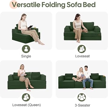 MeMoreCool Folding Sofa Bed Single, Convertible Boneless Couch with Pillow